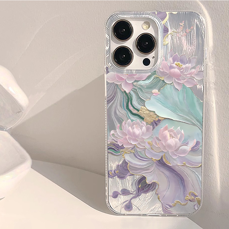 Phone Cases Purple - Dreamy Purple Lotus Print Aesthetic Phone