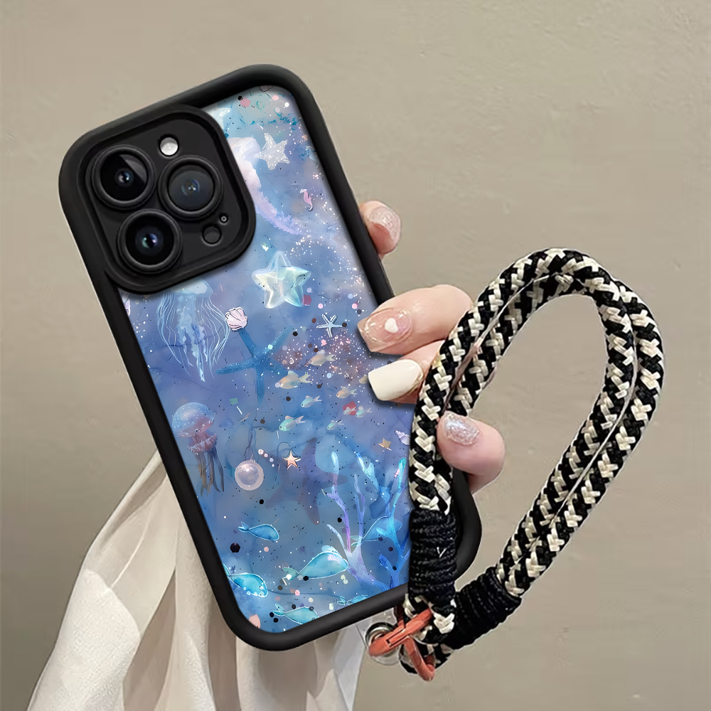 Phone Cases Purple - Blue Purple Jellyfish Strap Rope Phone