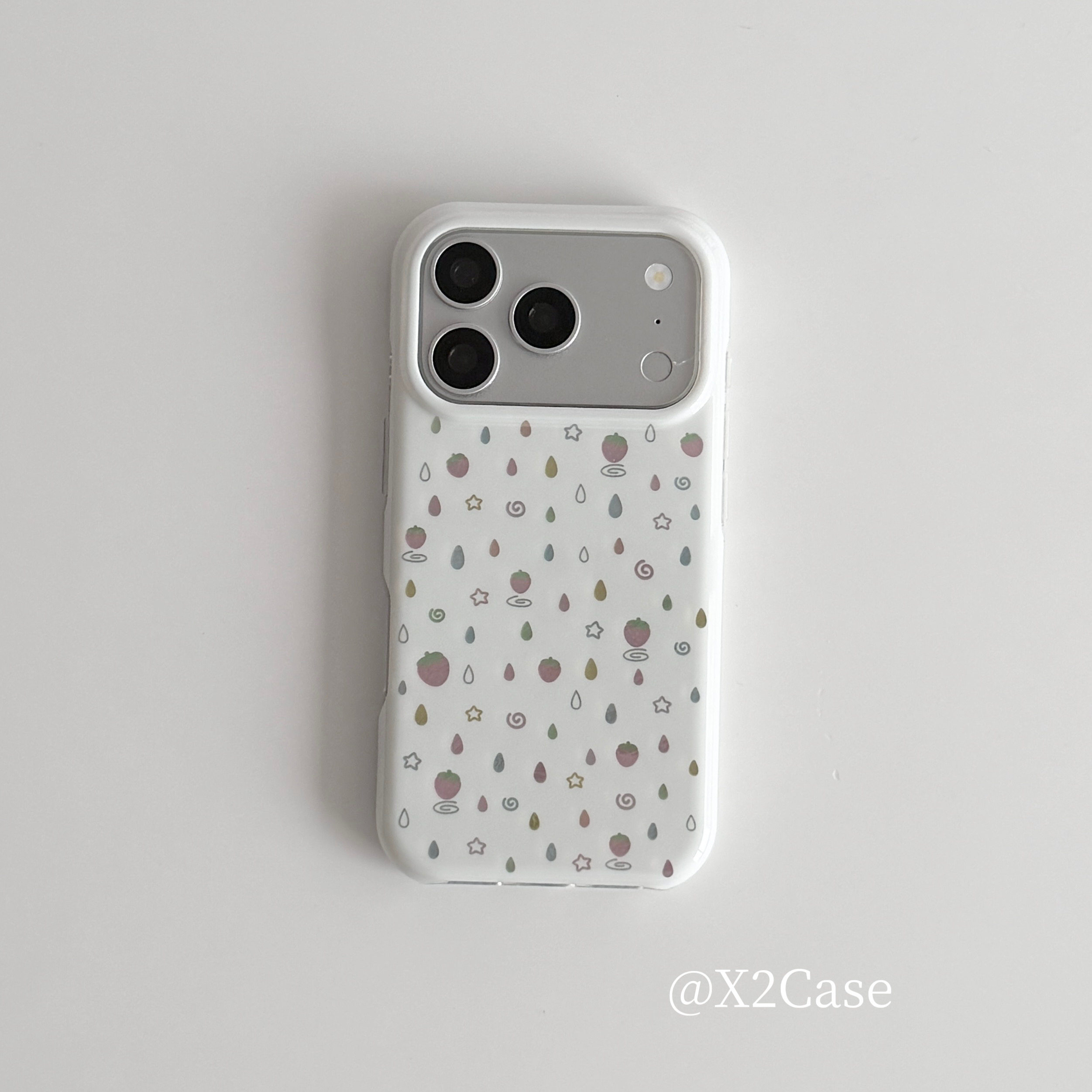 Phone Cases Cute Iphone 14 - Cute White Raindrops Strawberry Phone Case