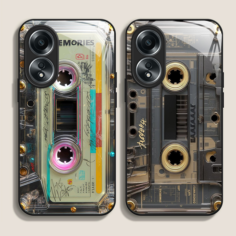 Phone Cases Oppo - Unique Cassette Tape Creative Tempered Glass