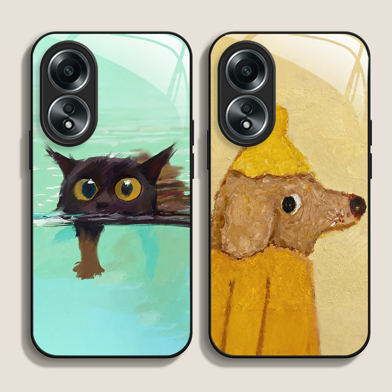 Oil Painting Yellow Dog Black  - Phone Cases Oppo ulasan dan harga