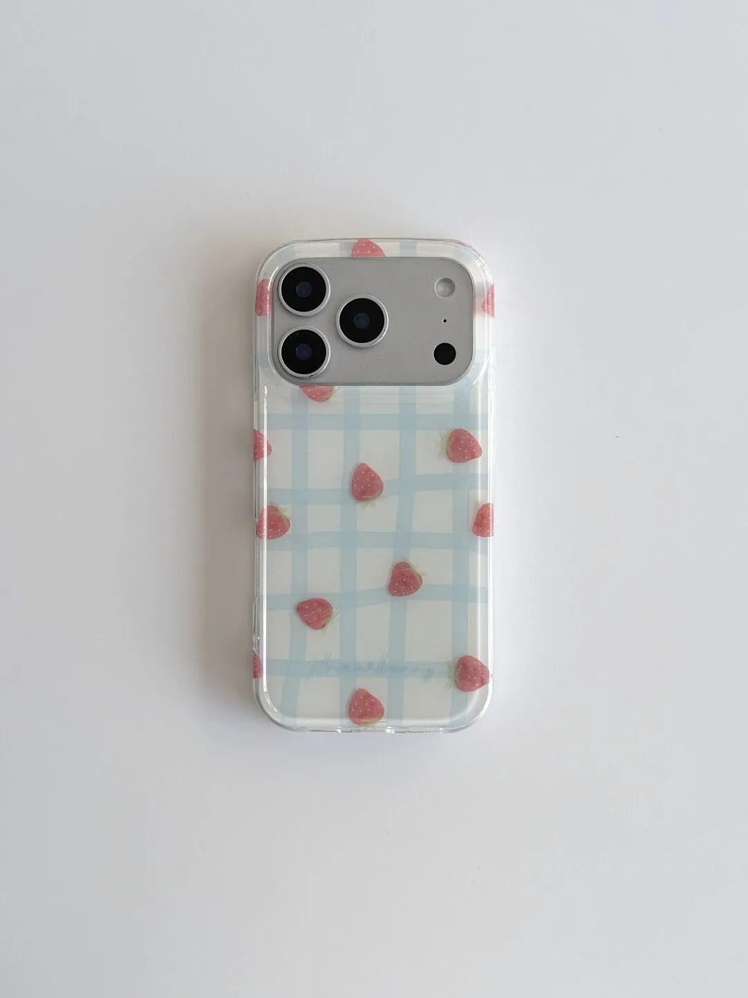 Fresh Blue Grid Pattern Strawb - Phone Cases Purple ulasan dan harga
